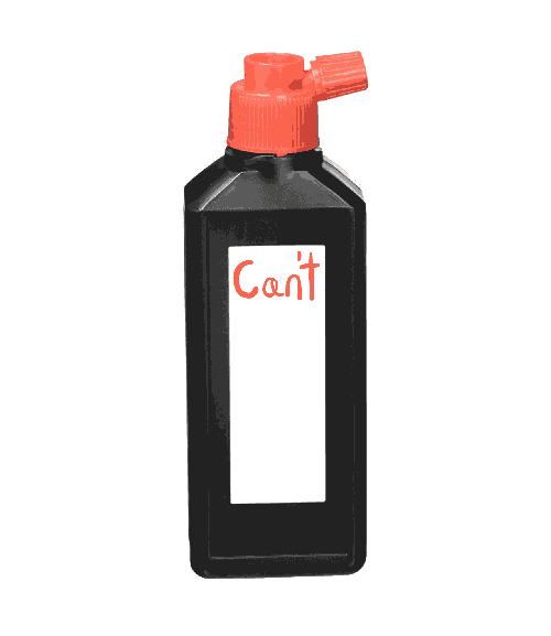Ink bottle with animated text "Can't find page"