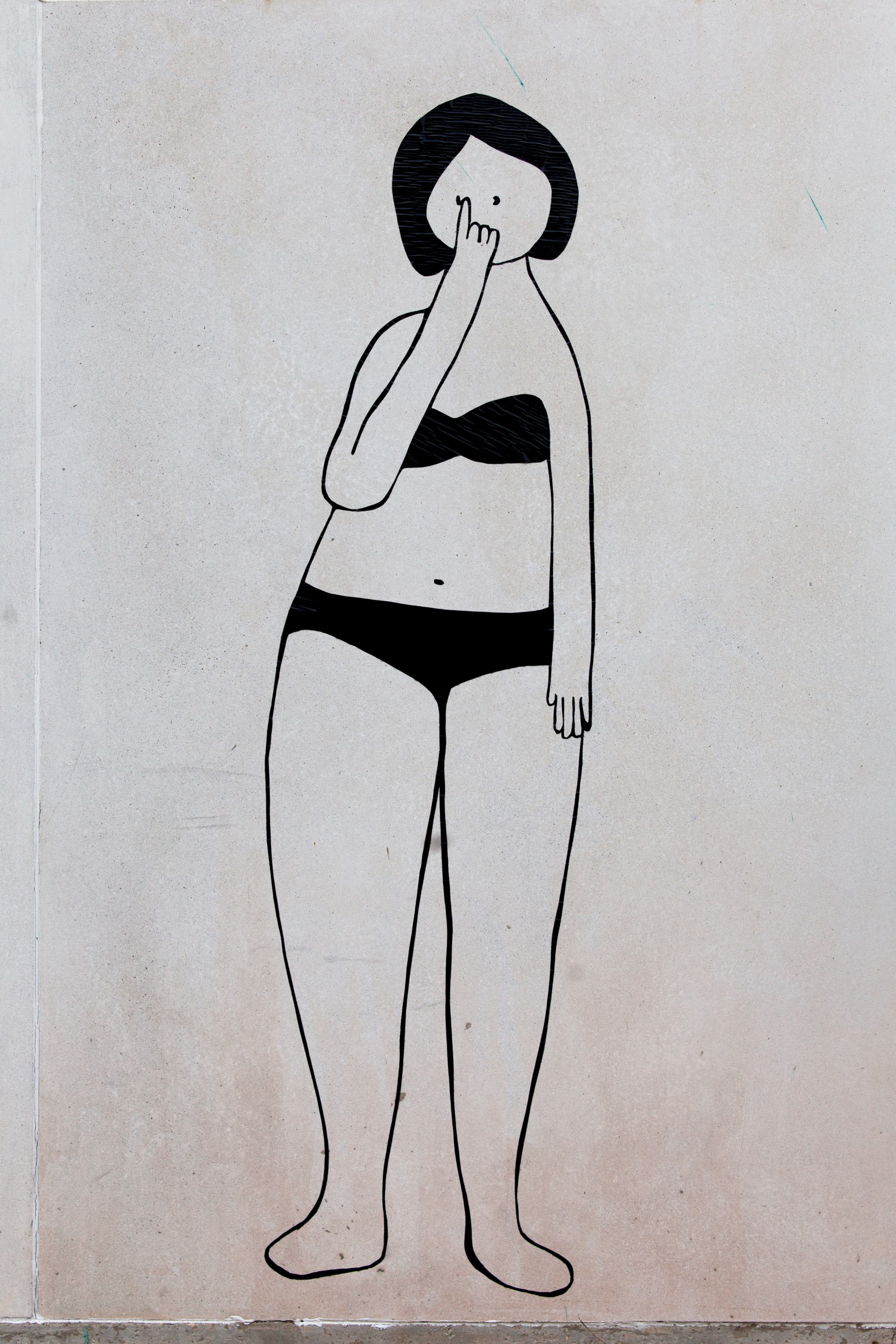 Image of single woman in mural picking her nose.