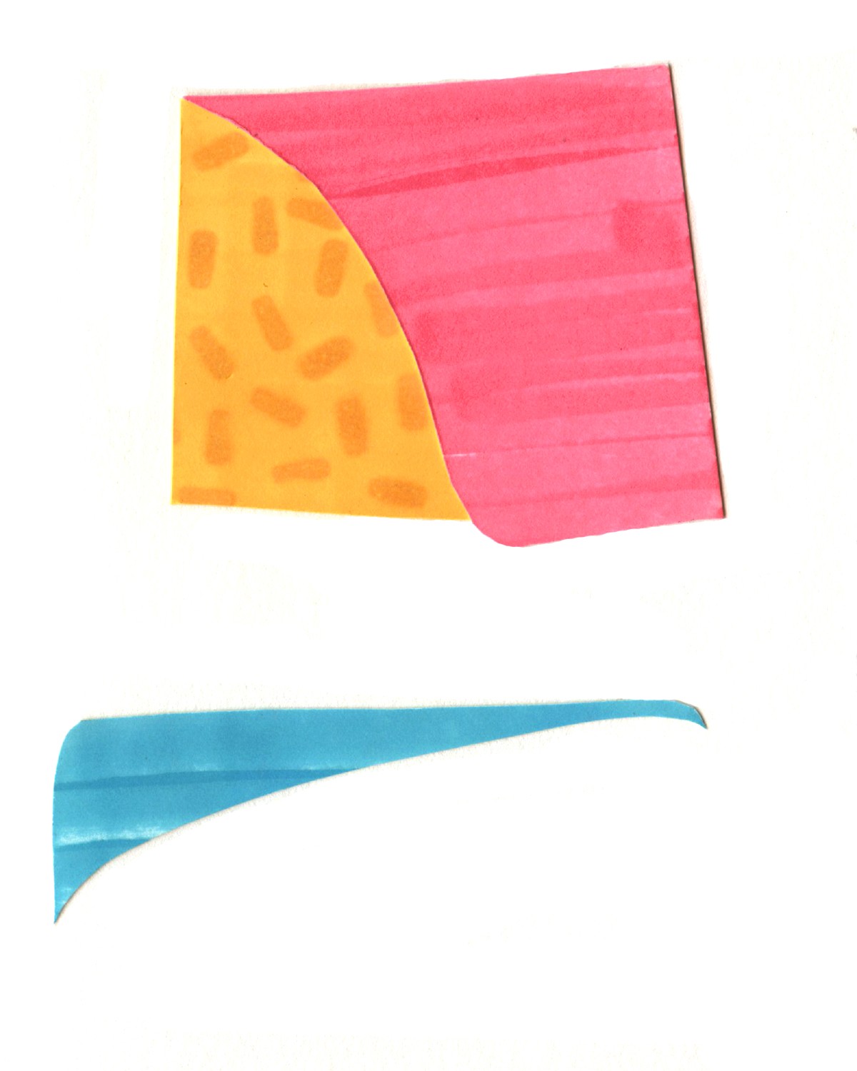 Collage with basic pink/yellow/blue shapes that illustrate girl looking sideways.  