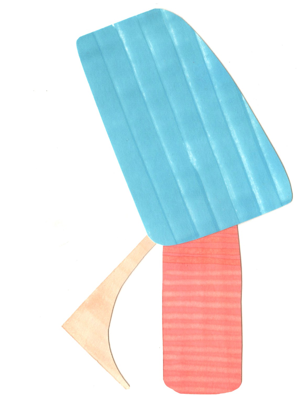 Collage with basic blue/brown/pink shapes that illustrate girl looking sideways. 